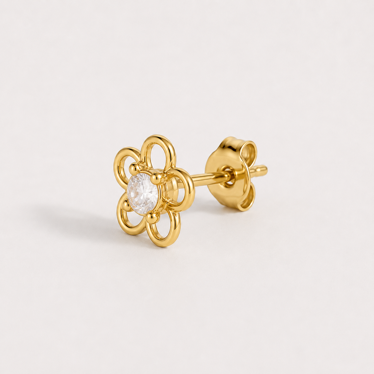 Mono Orecchino Small Flower dorato a forma di fiore con pietra centrale