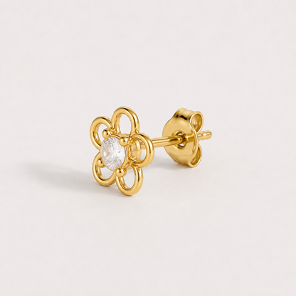 Mono Orecchino Small Flower dorato a forma di fiore con pietra centrale