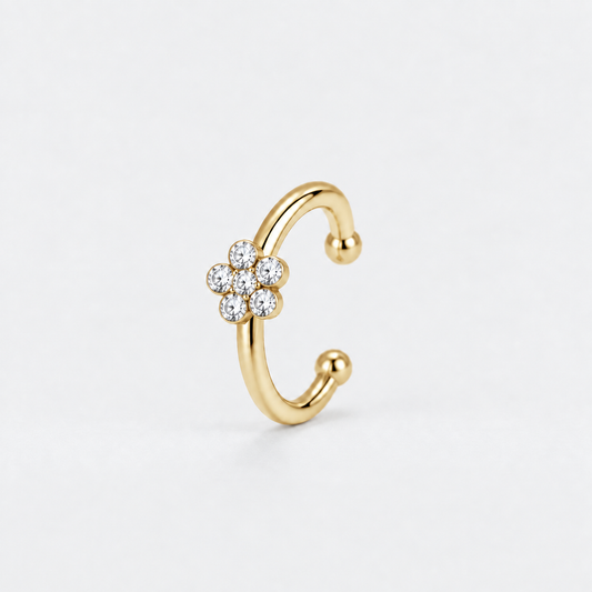 Ear cuff Daisy in acciaio gold con fiorellino di zirconi bianchi