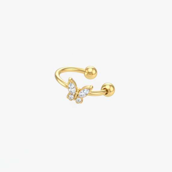 Ear cuff gold con farfalla cristalli - render 3D