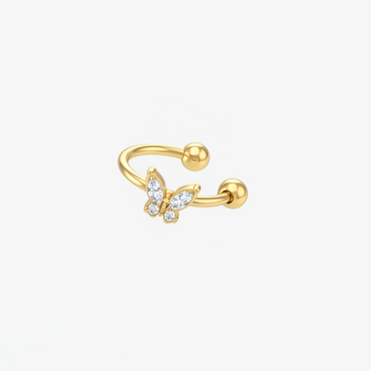 Ear cuff gold con farfalla cristalli - render 3D