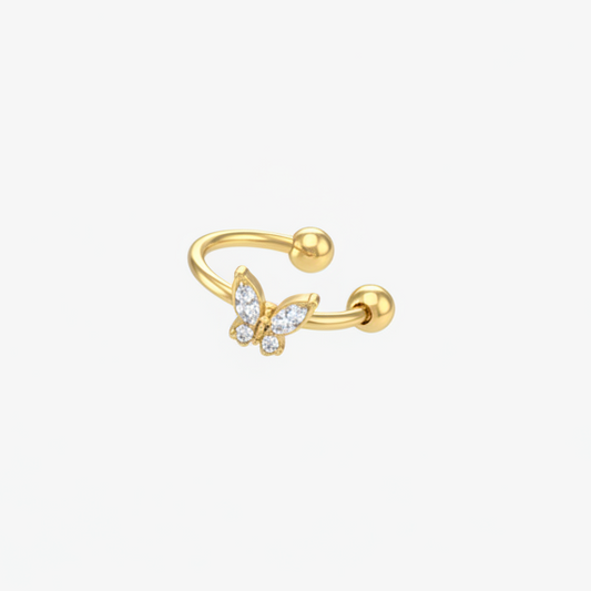 Ear cuff gold con farfalla cristalli - render 3D
