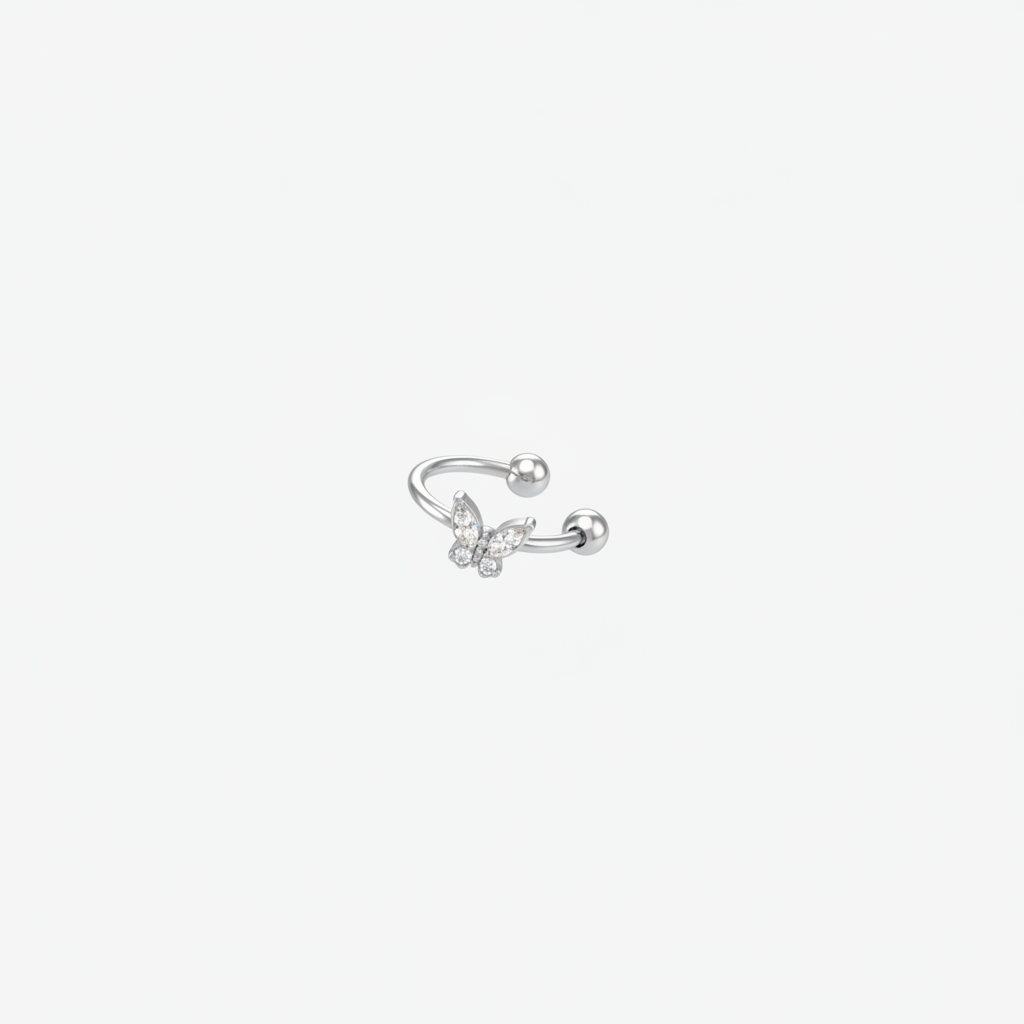 Ear cuff silver con farfalla cristalli - render 3D