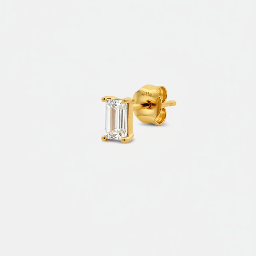 Mono orecchino baguette 4mm gold