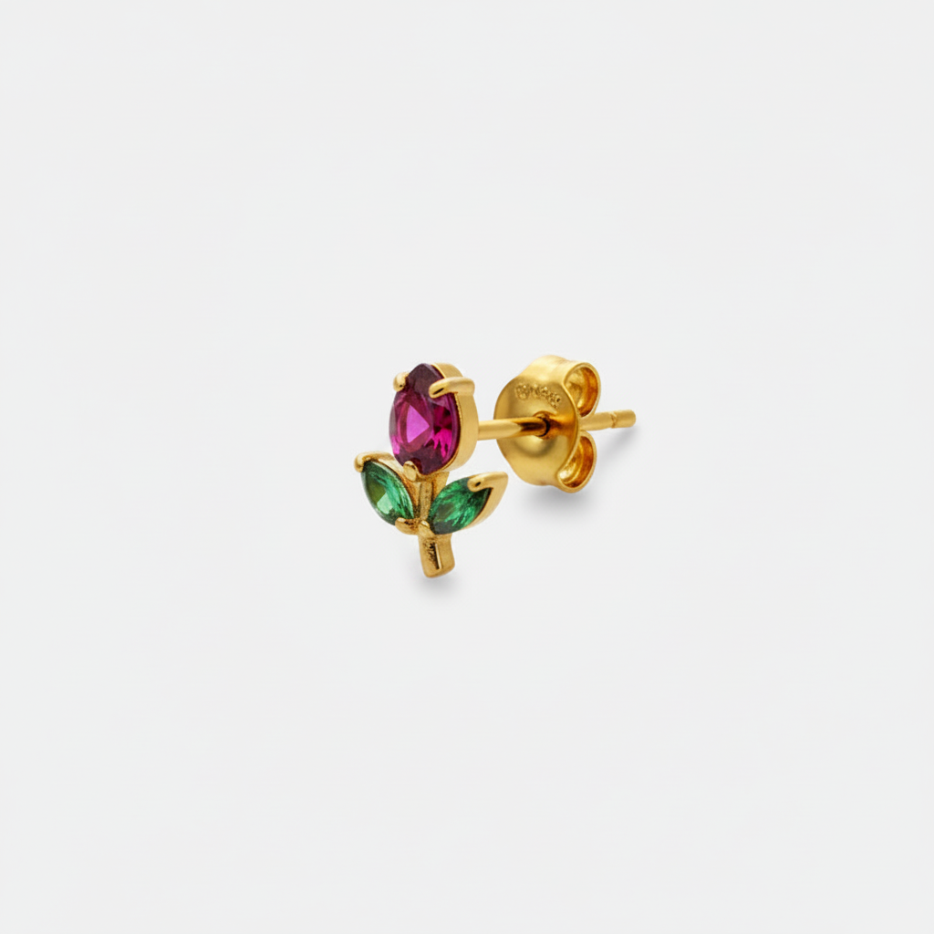 Mono Orecchino Micro Tulip - Gold Fucsia Scuro