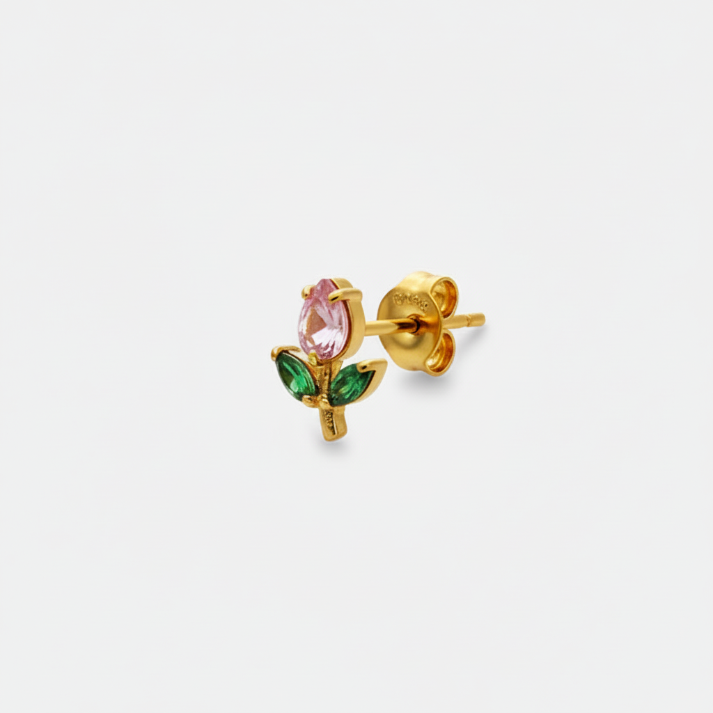 Mono Orecchino Micro Tulip - Gold Fucsia