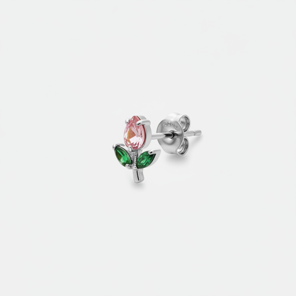 Mono Orecchino Micro Tulip - Rosa Silver senza zircone giallo