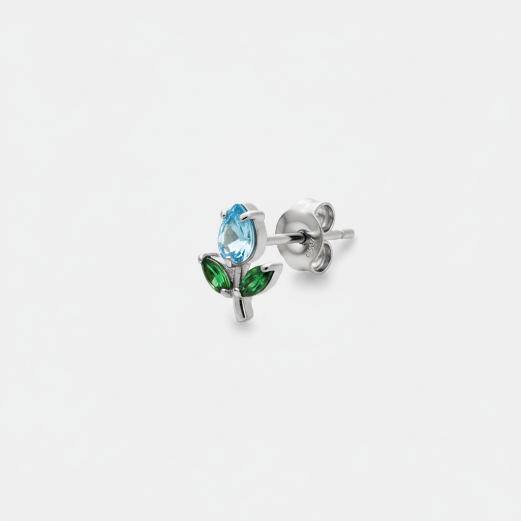 Mono Orecchino Micro Tulip - Silver Azzurro