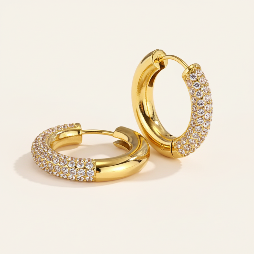Orecchini Cerchio Pavé Gold - 3D Render