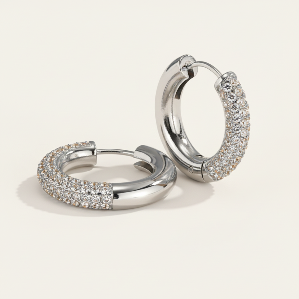 Orecchini Cerchio Pavé Silver - 3D Render