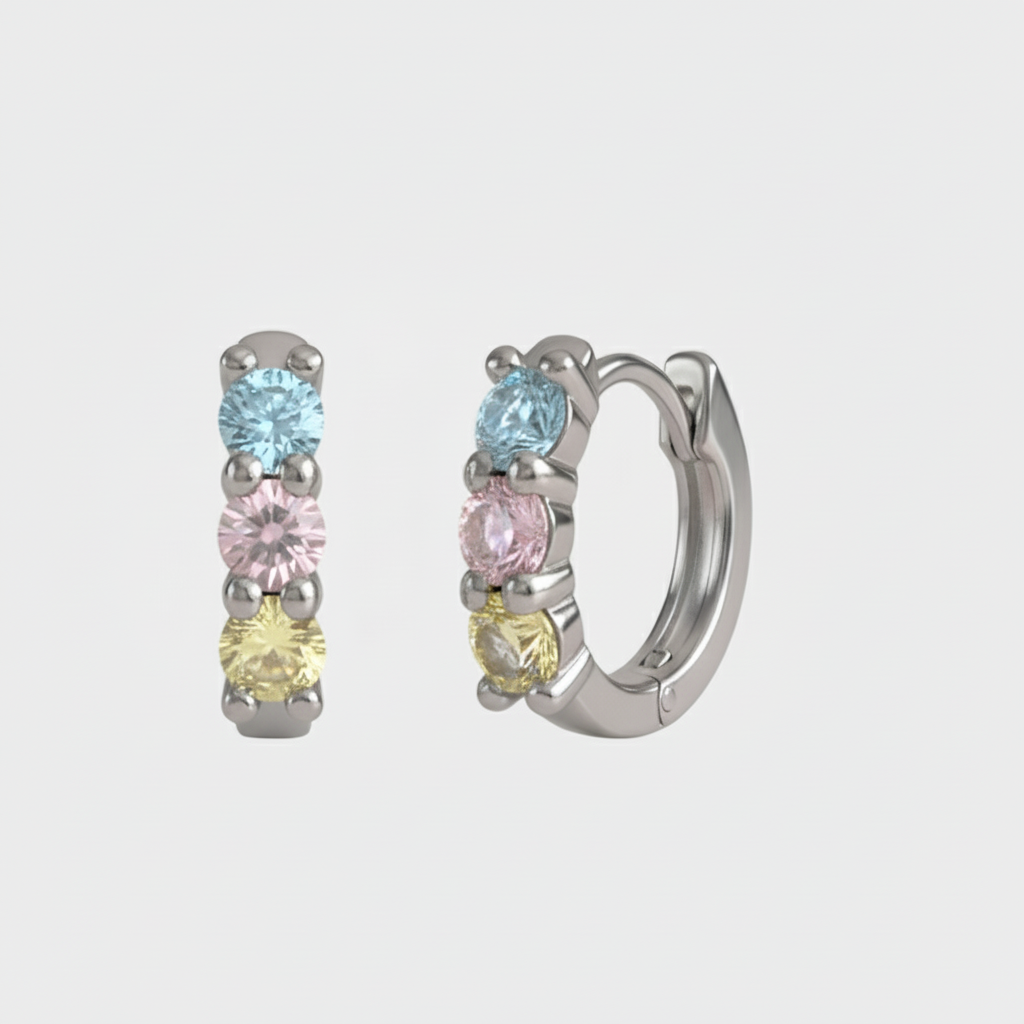 Orecchini huggie celeste rosa giallo