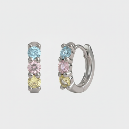 Orecchini huggie celeste rosa giallo