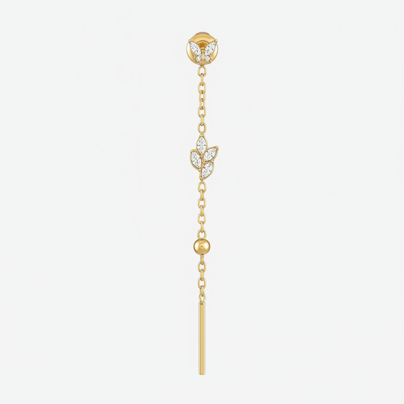 Orecchino gold drop con cluster marquise - render 3D