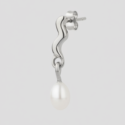 Orecchino onda perla - versione silver acciaio