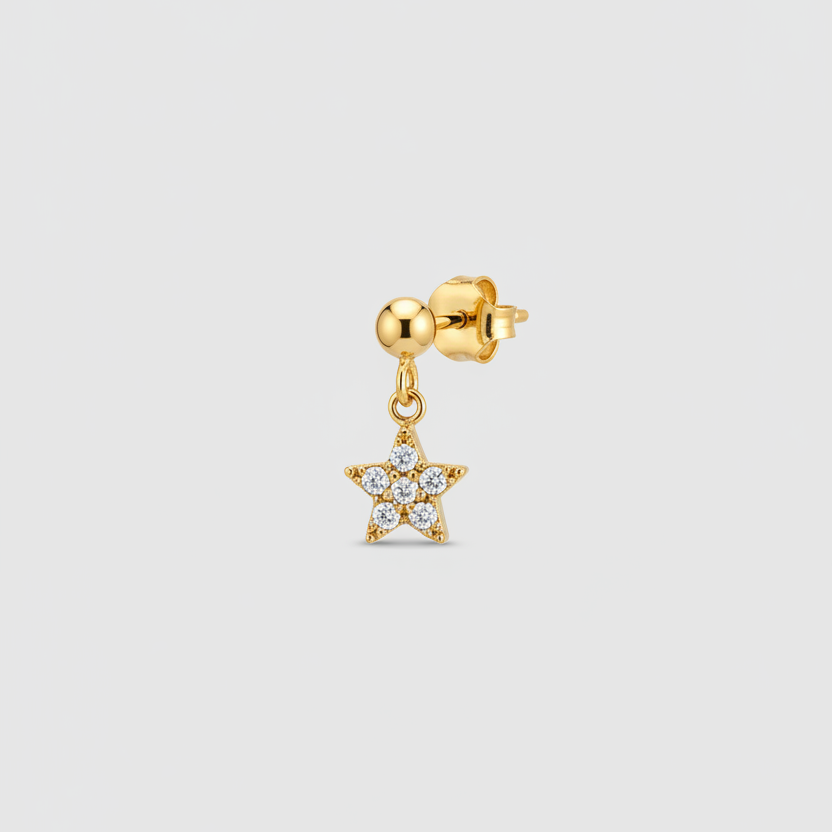 Orecchino pepita con stellina zirconata 4mm gold